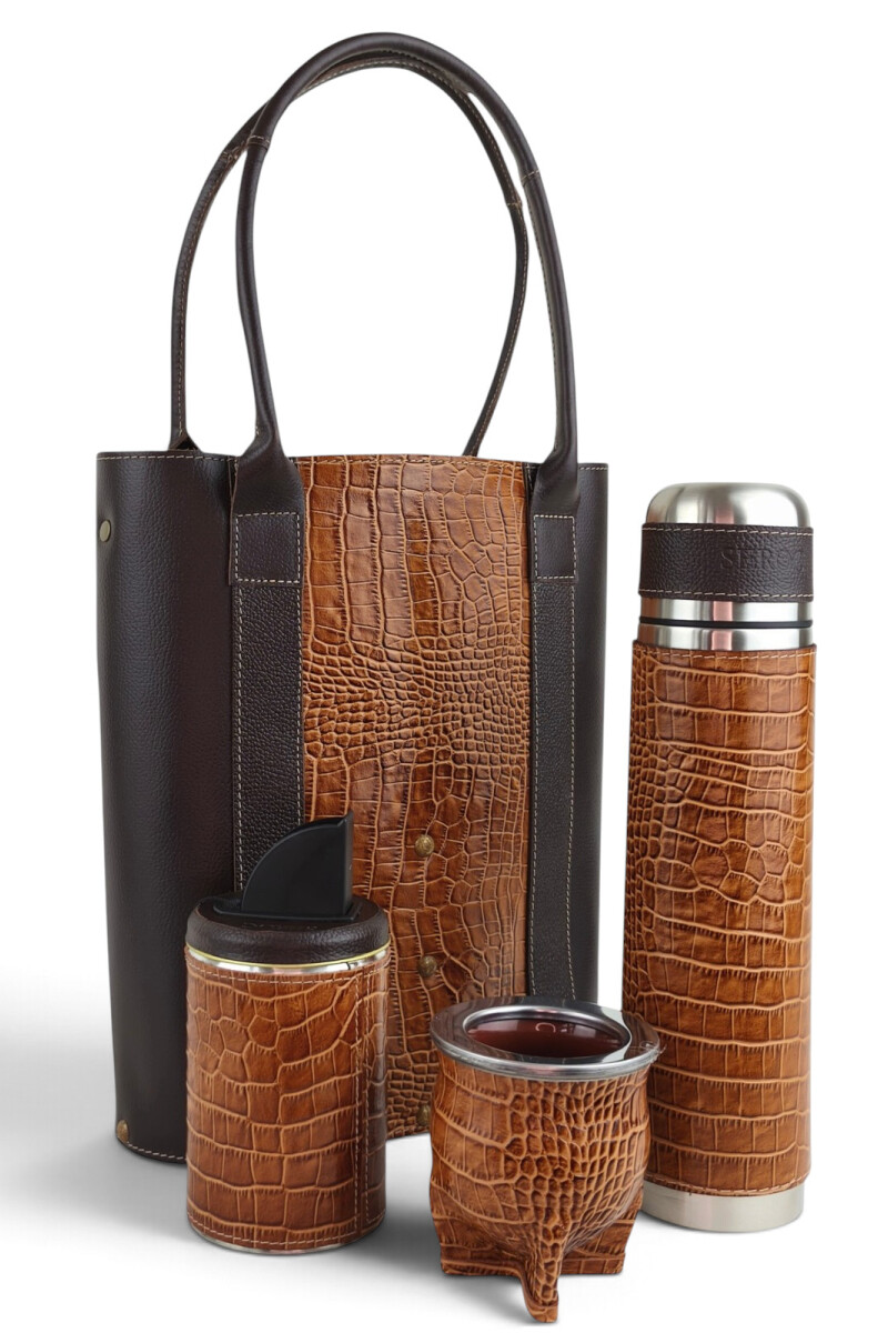 Set de matera para dama en cuero legítimo Marrón