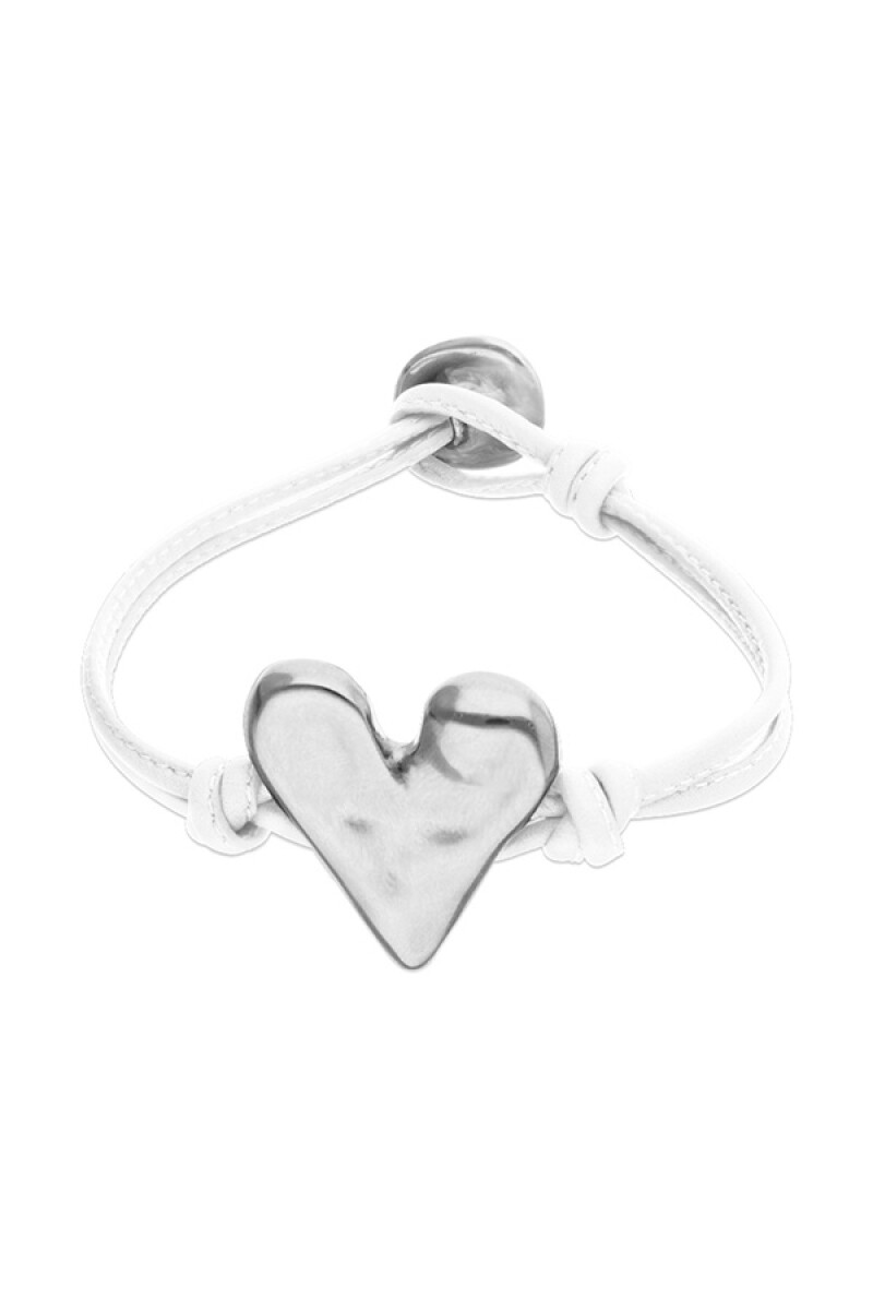 PULSERA DE CUERO BLANCO CON DETALLE DE CORAZÓN BAÑADO EN PLATA DE LEY - Pulsera 