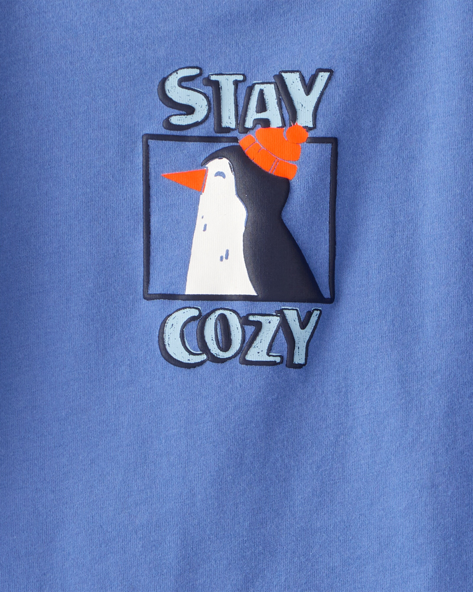 Remera de algodón, manga larga, azul, estampa pingüino Sin color
