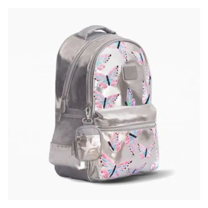 Mochila big Plateada mariposas con monedero Mochila Big Plateada Mariposas Con Monedero