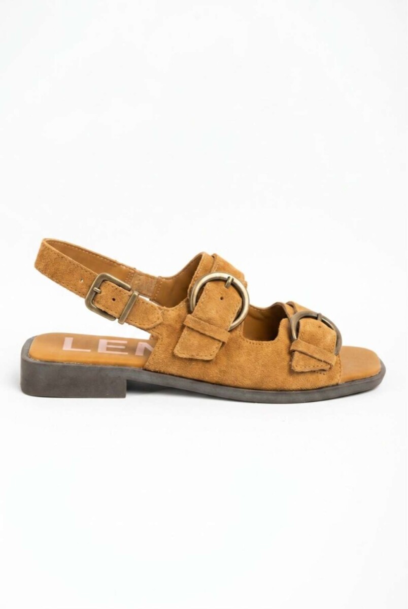 Sandalias Con Hebillas Gamuza - Camel 