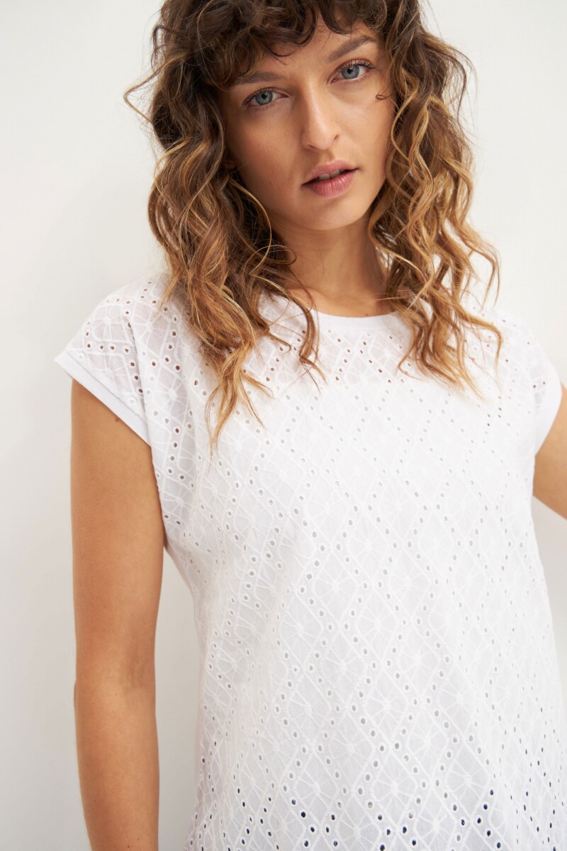 Blusa frente broderie blanco