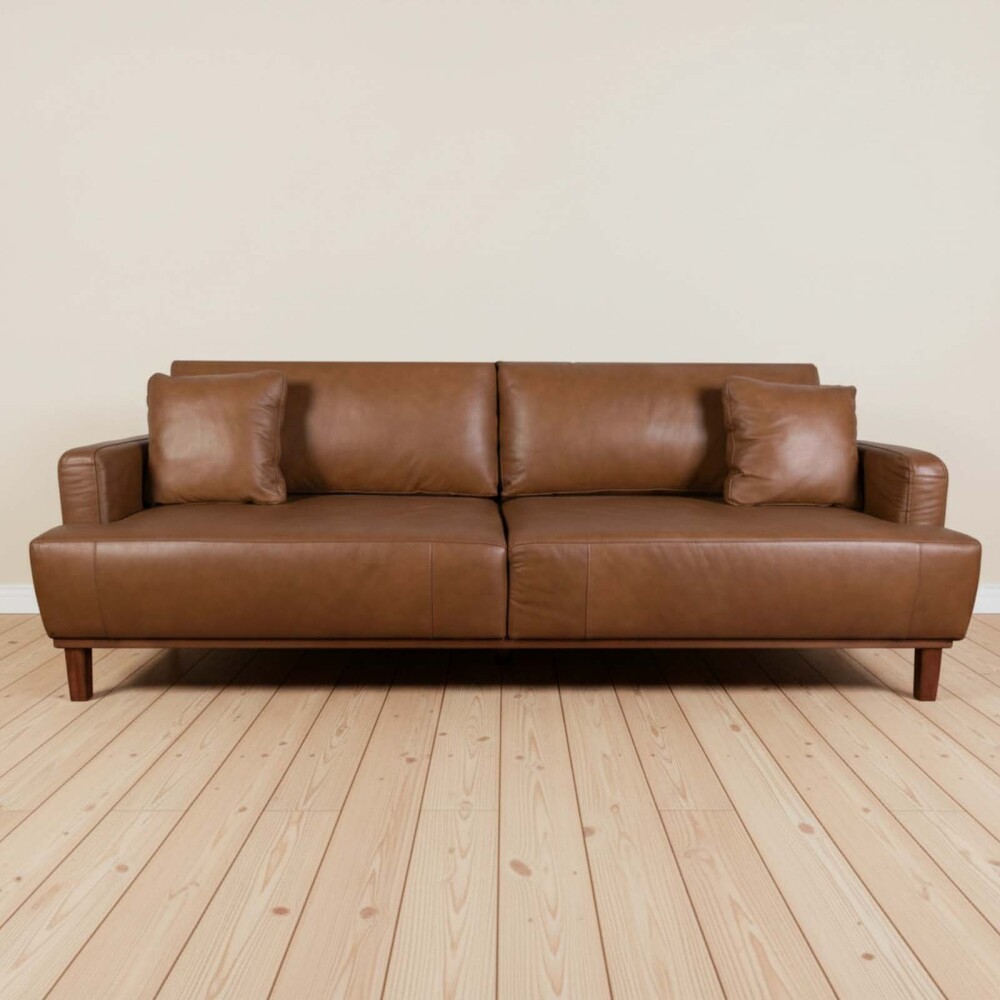 SOFÁ 3 CUERPOS CUERO-Y-MADERA MARRON ALLURE CAMEL