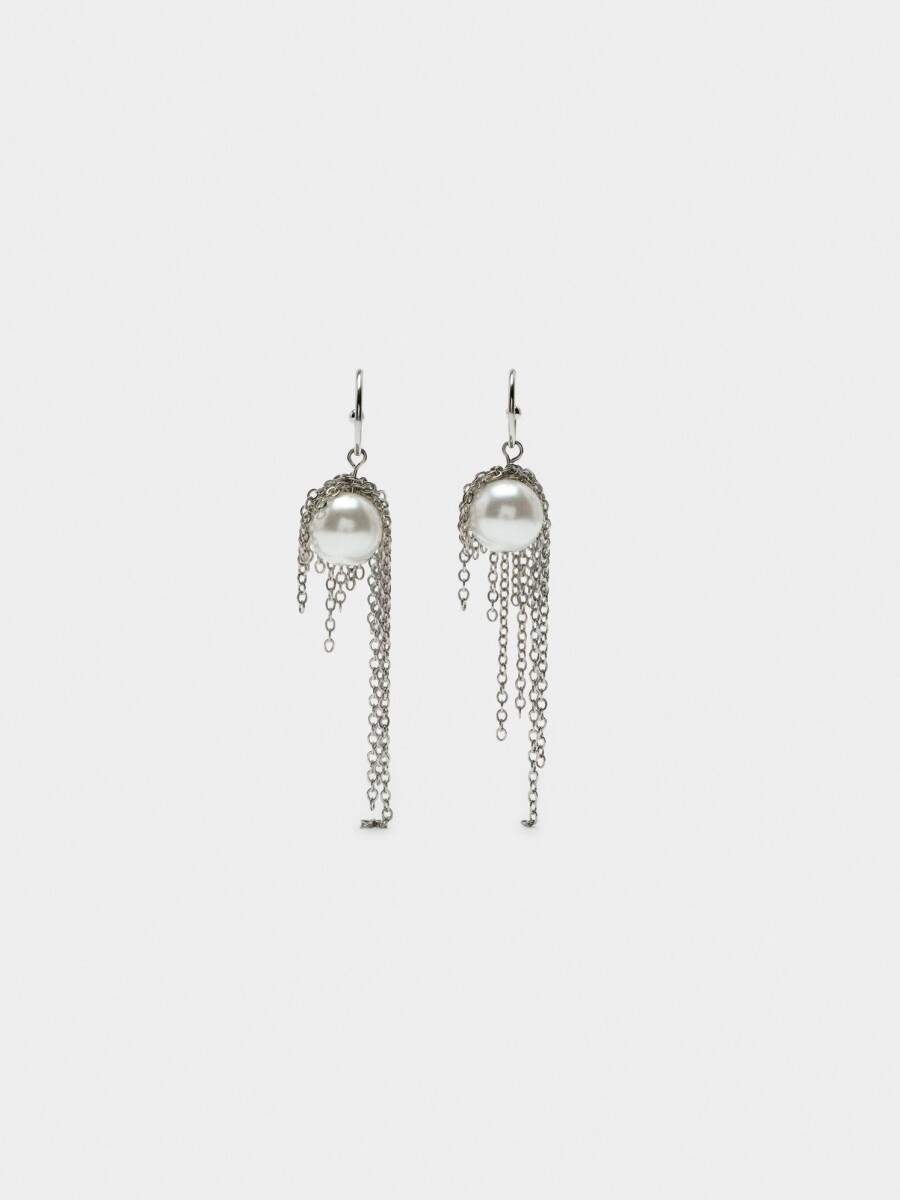 Aros De Cadenas Y Perlas plateado