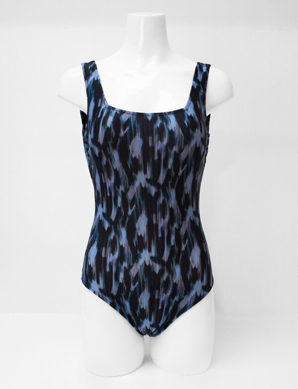 Malla Print Escote Cuadrado NEGRO/CELESTE