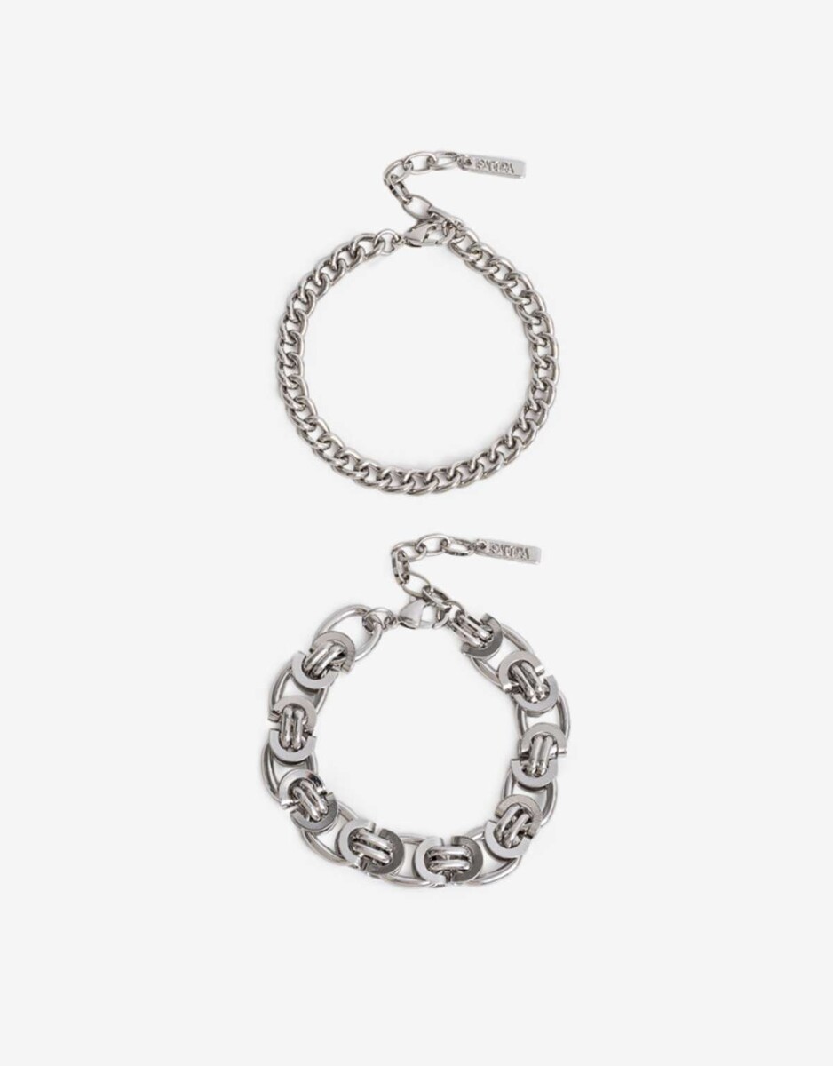 Set De Pulseras Flexible Cadena - Plateado Rodio 