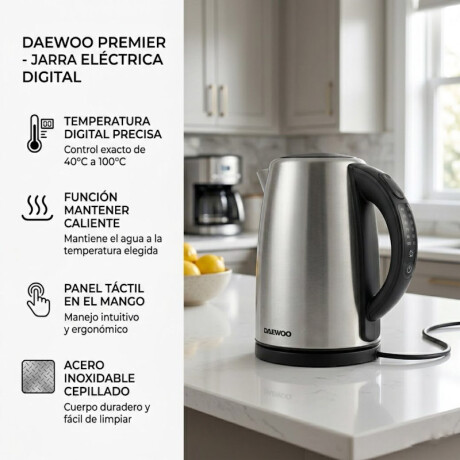 Jarra electrica de acero Daewoo | Selector de temperatura | Digital Jarra electrica de acero Daewoo | Selector de temperatura | Digital