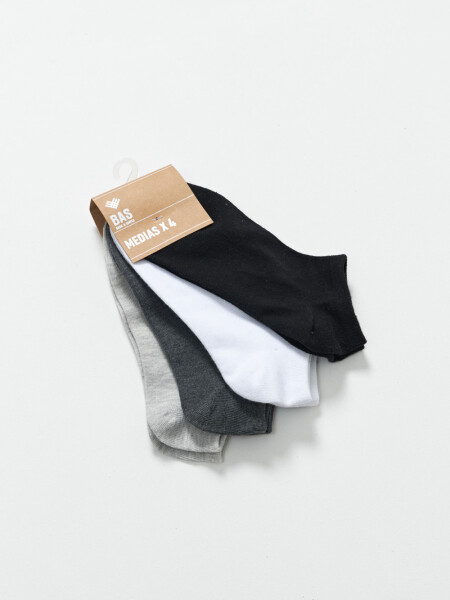 Pack x4 medias Soquete Blanco Negro Y Gris