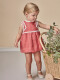 Vestido Lino Con Tiras Bordadas En Contr Fresa Claro