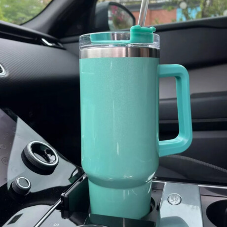 Vaso Térmico De Acero Con Asa Verde Agua