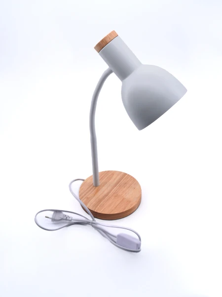 LÁMPARA DE ESCRITORIO BASE MADERA BLANCO
