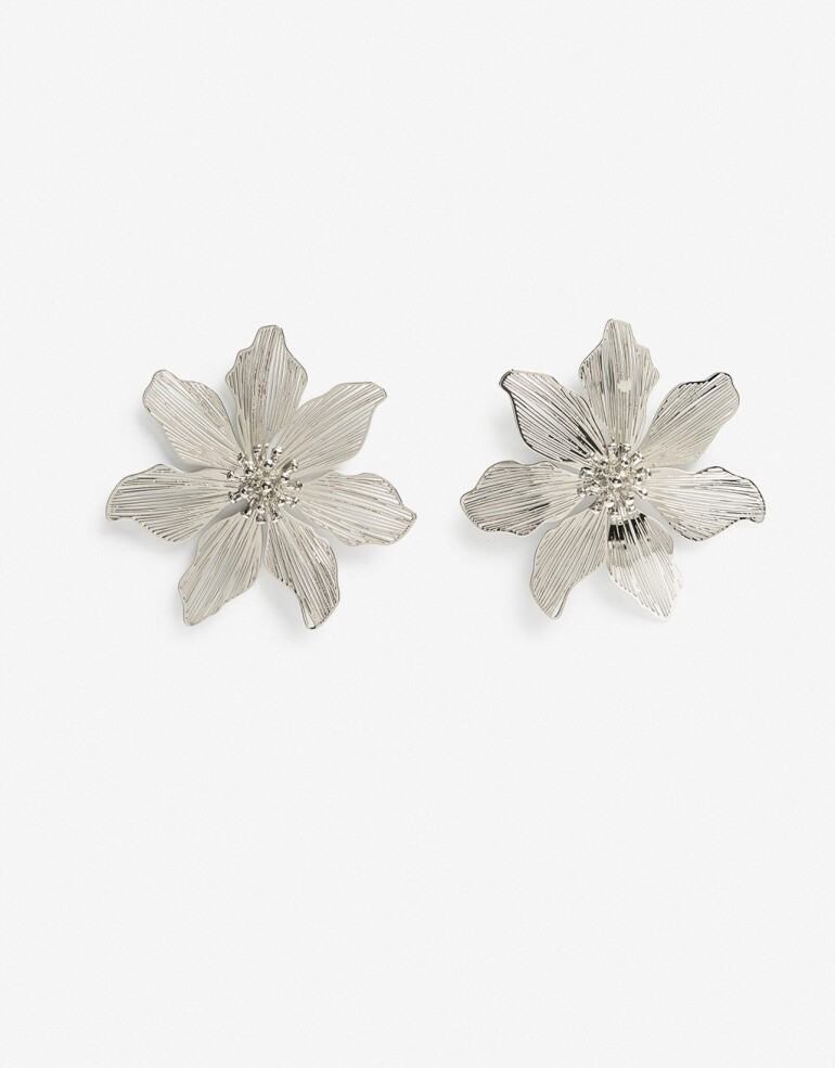 Aros Colgantes Cortos Metal Aros Colgantes Flor Metal - Plateado Rodio