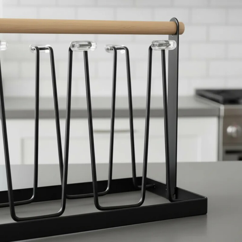 Escurre vasos de acero con mango de madera NEGRO