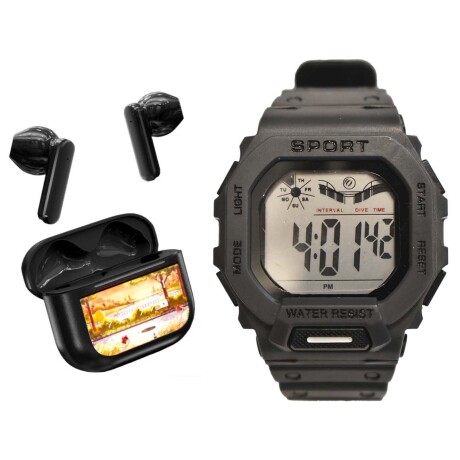 Set Reloj Deportivo Hombre + Auricular YX28 Inalámbrico BT Gris Oscuro