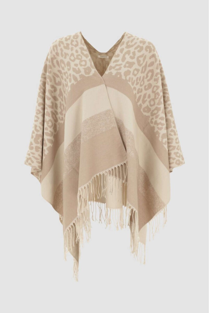 Poncho con flecos animal print - Animal print 