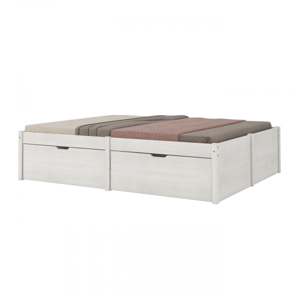 Cama Madera Maciza Con Cajones - 2 plazas - Linea Beauty - Blanco 