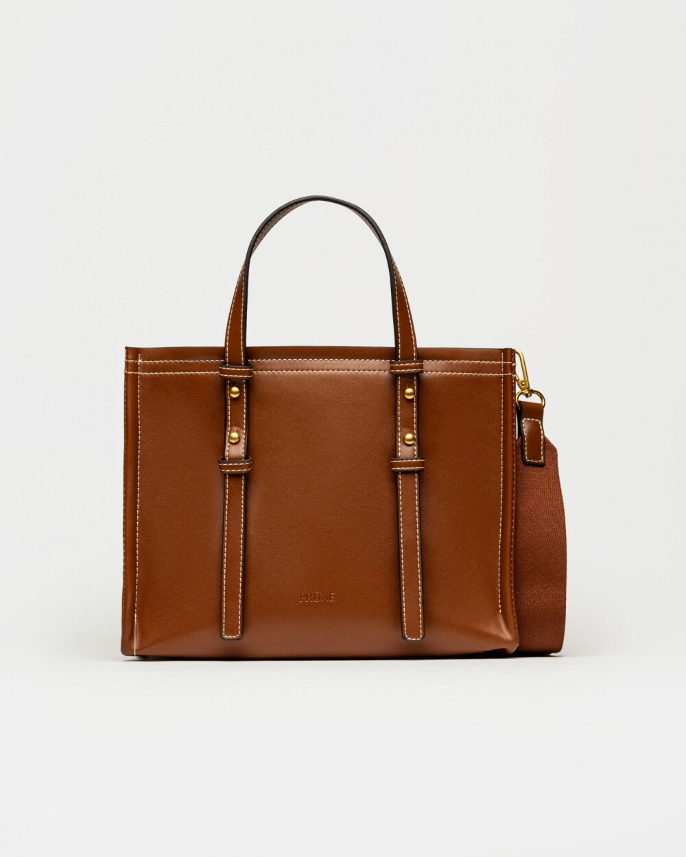 Cartera de mano Louise en efecto cuero liso Tabaco