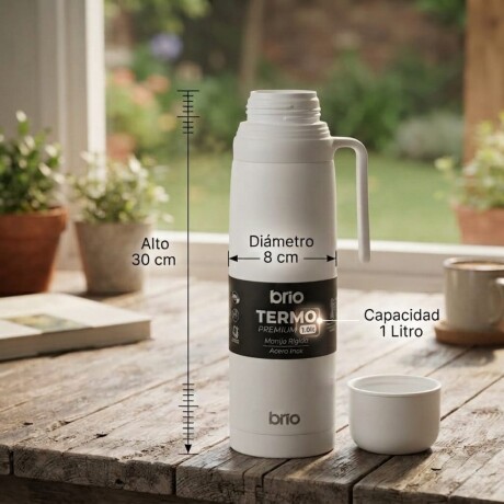 Termo brío premium 1 litro con pico cebador en acero inox Blanco