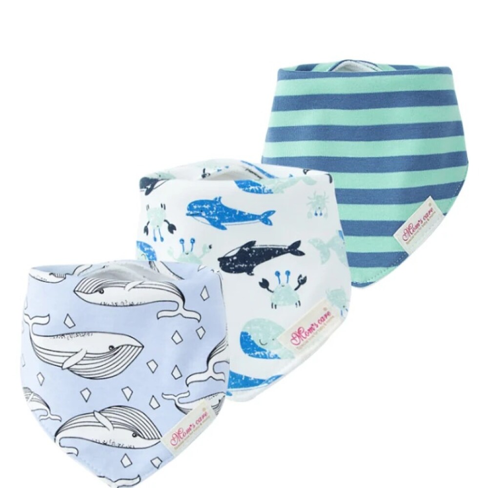 Set baberos bandana x3 ballenas celeste