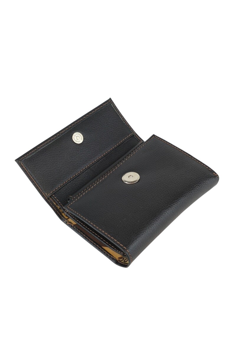 Billetera Dama Cuero Genuino Tríptica | Broche Imán y Máxima Capacidad Negro