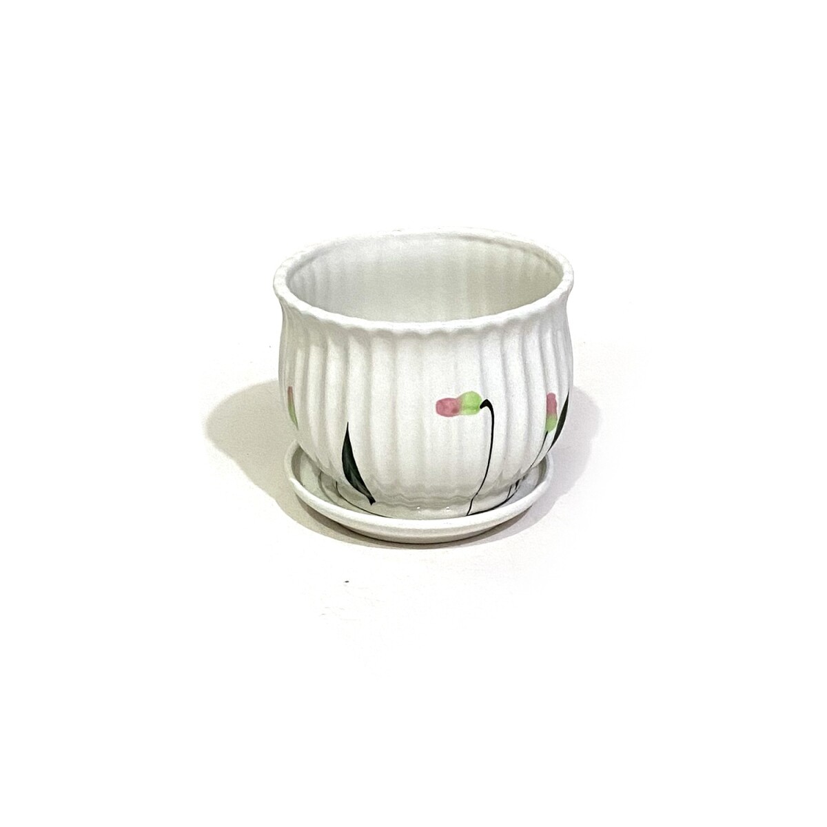 Maceta Ceramica Blanca Con Hojas 17,5x 15,8 