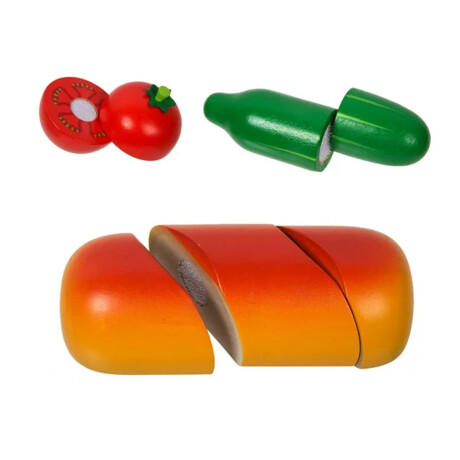 Juego Didáctico Cocina en Madera Verduras p/Cortar Encastrar Multicolor