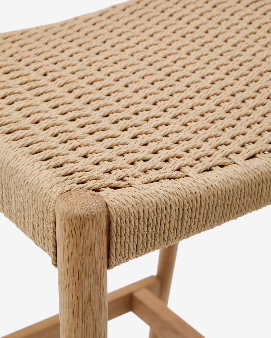 Taburete Analy respaldo madera maciza roble acabado natural y asiento cuerda 70cm FSC 100% Taburete Analy respaldo madera maciza roble acabado natural y asiento cuerda 70cm FSC 100%