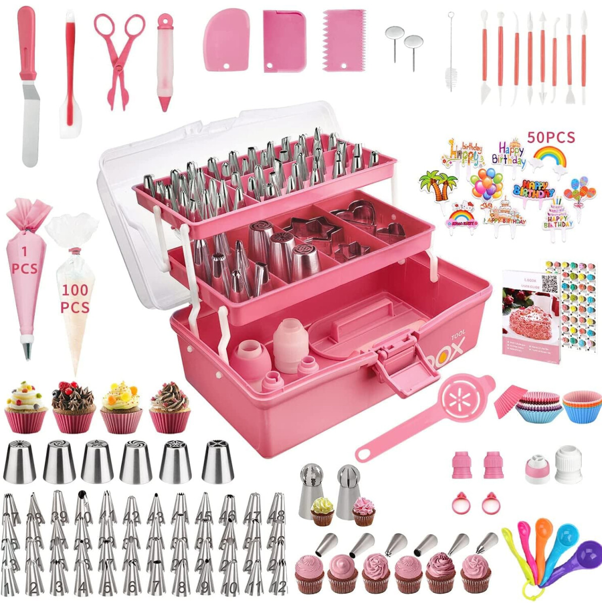 Set de Repostería IMBACK IBK-HMJ079 | 236 Piezas Rosa | Decoración de Tortas y Cupcakes | Acero Inoxidable y Silicona 