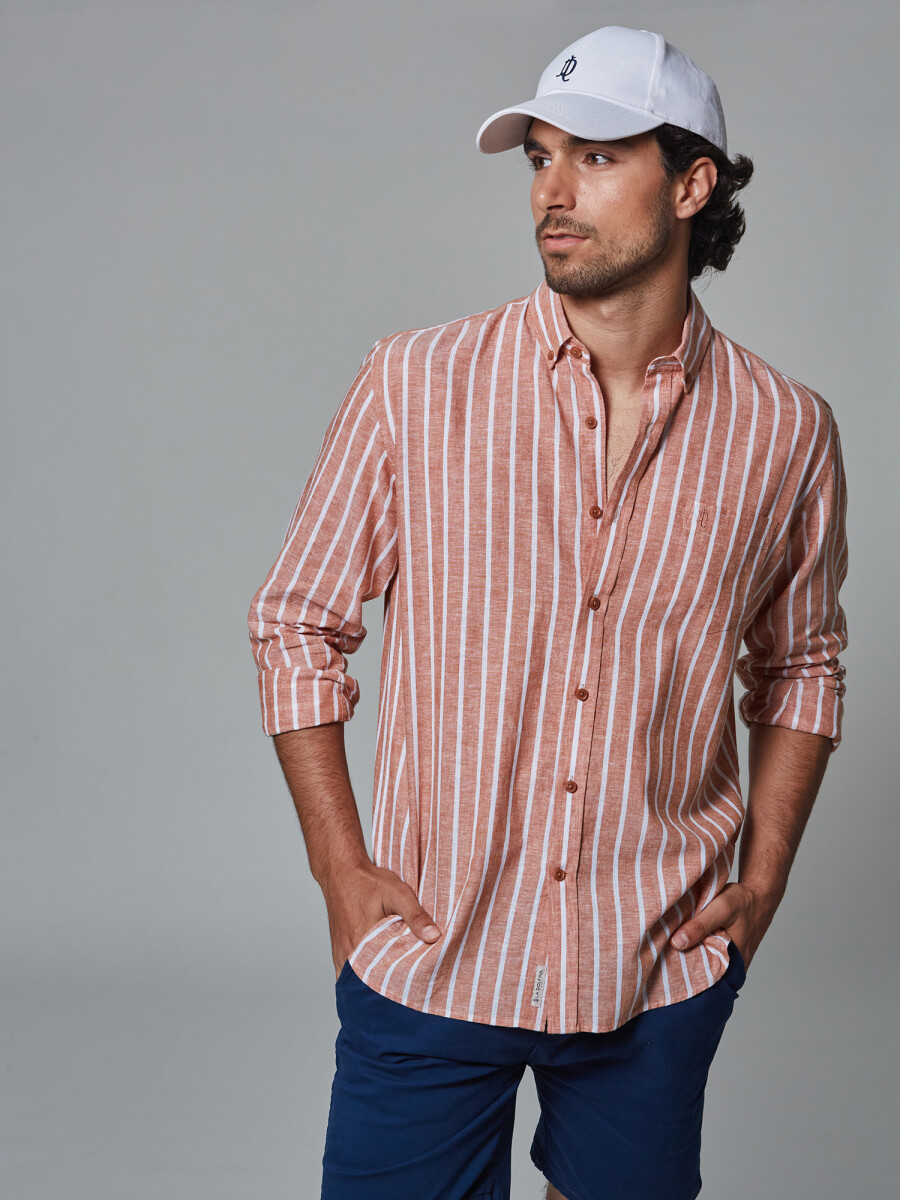 Camisa lino rayada - cobre 