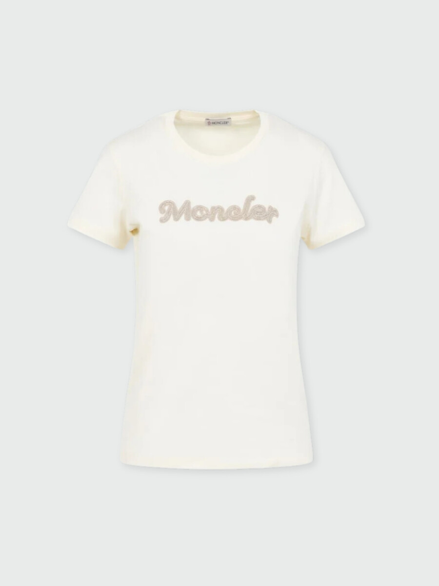 Moncler - Camiseta de Algodón con Logotipo Bordado con Perlas 