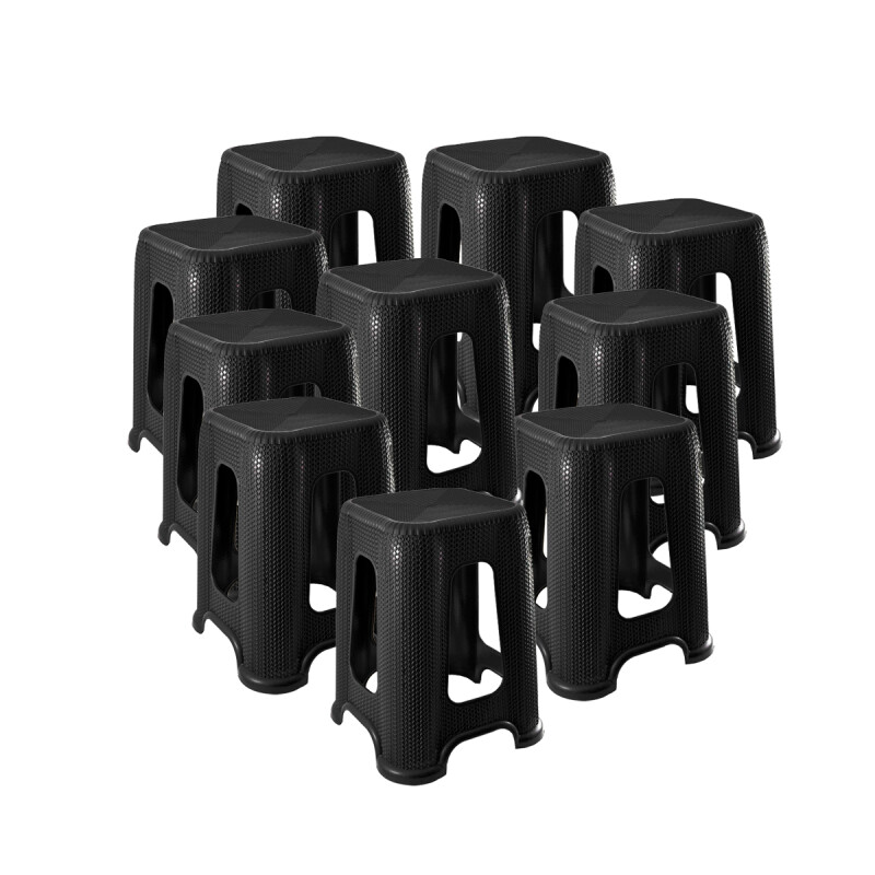 Set x10 Banquetas simil ratán NEGRO
