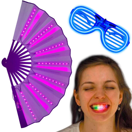 Set N°56 Cotillón Abanico Lentes Led Dientes Luz 3pc Set N°56 Cotillón Abanico Lentes Led Dientes Luz 3pc