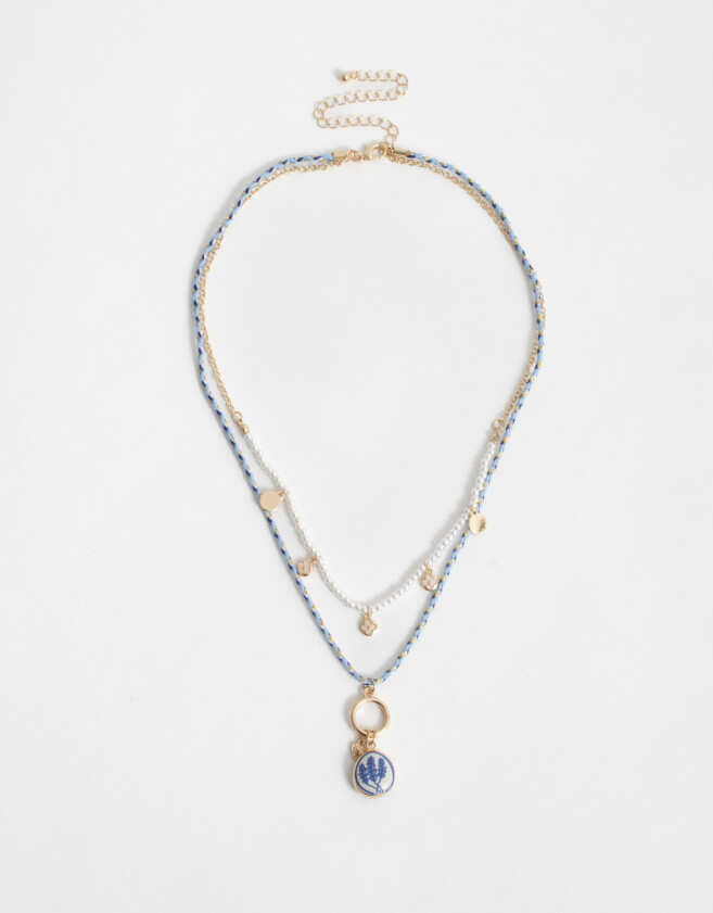Collares Cortos Azul Collar Corto Multi Cadena - Dorado