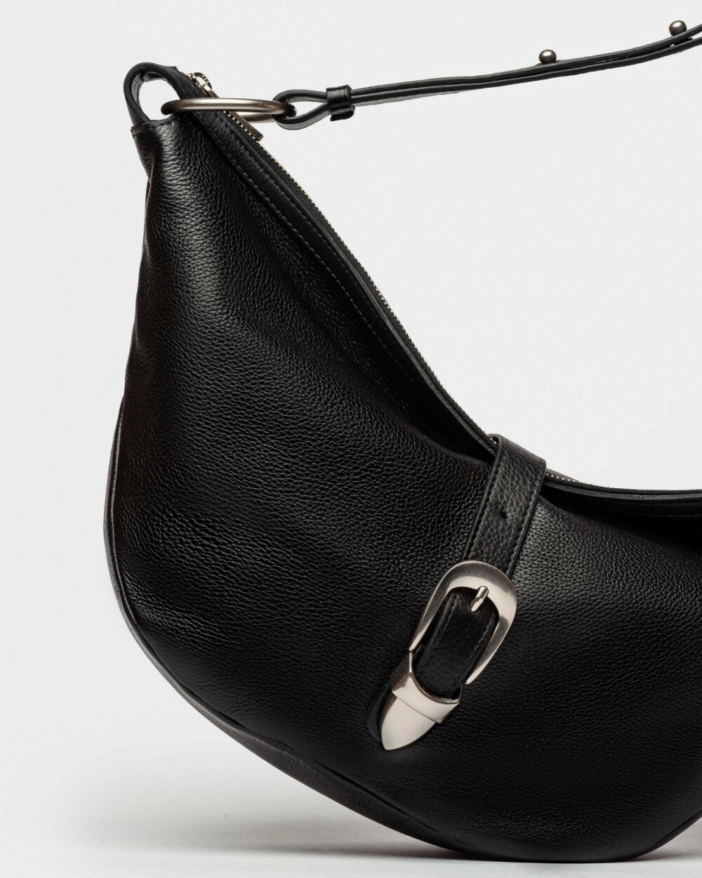 Bolso Bambu En Cuero Liso Satinado Negro