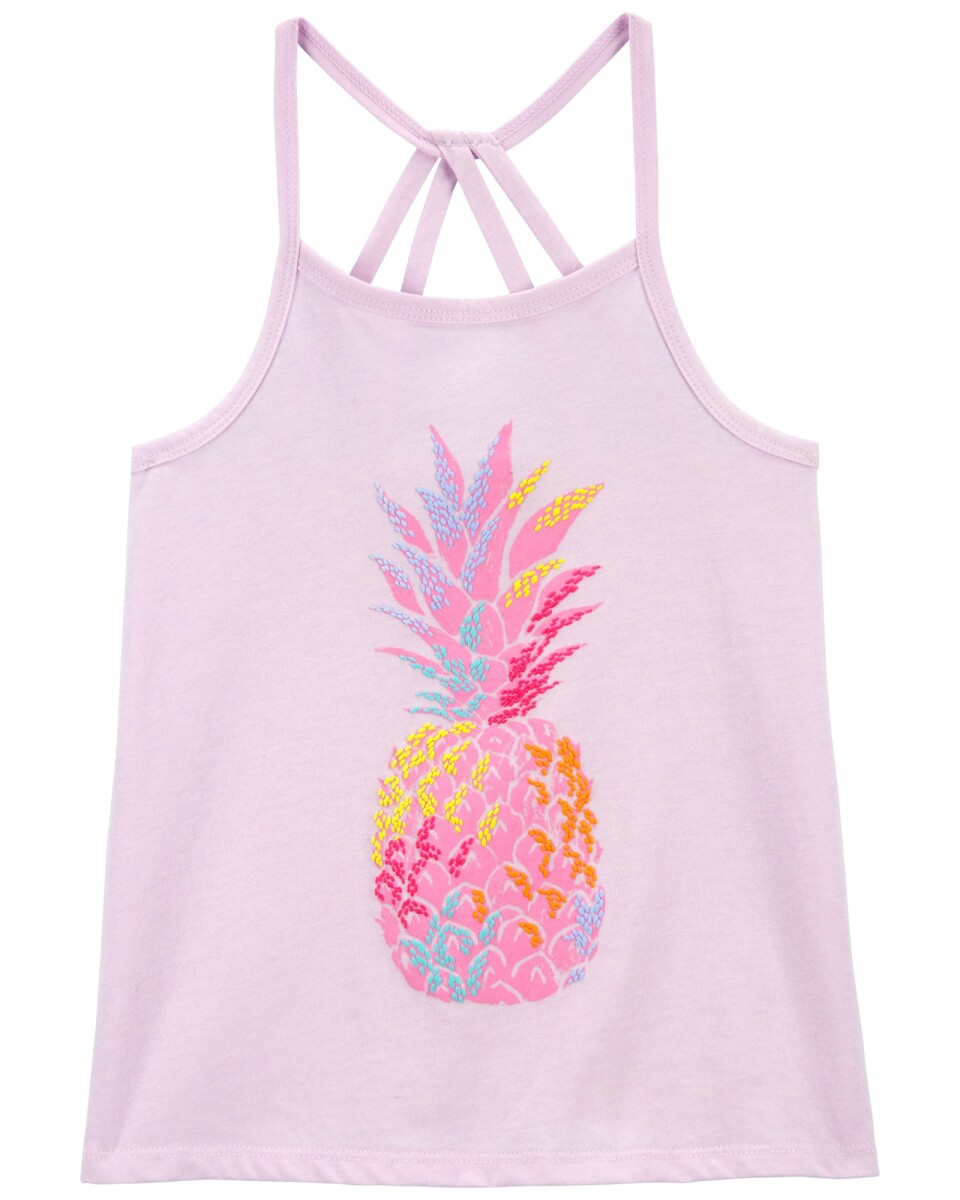 Musculosa de algodón, con tirantes cruzados, estampa piña 