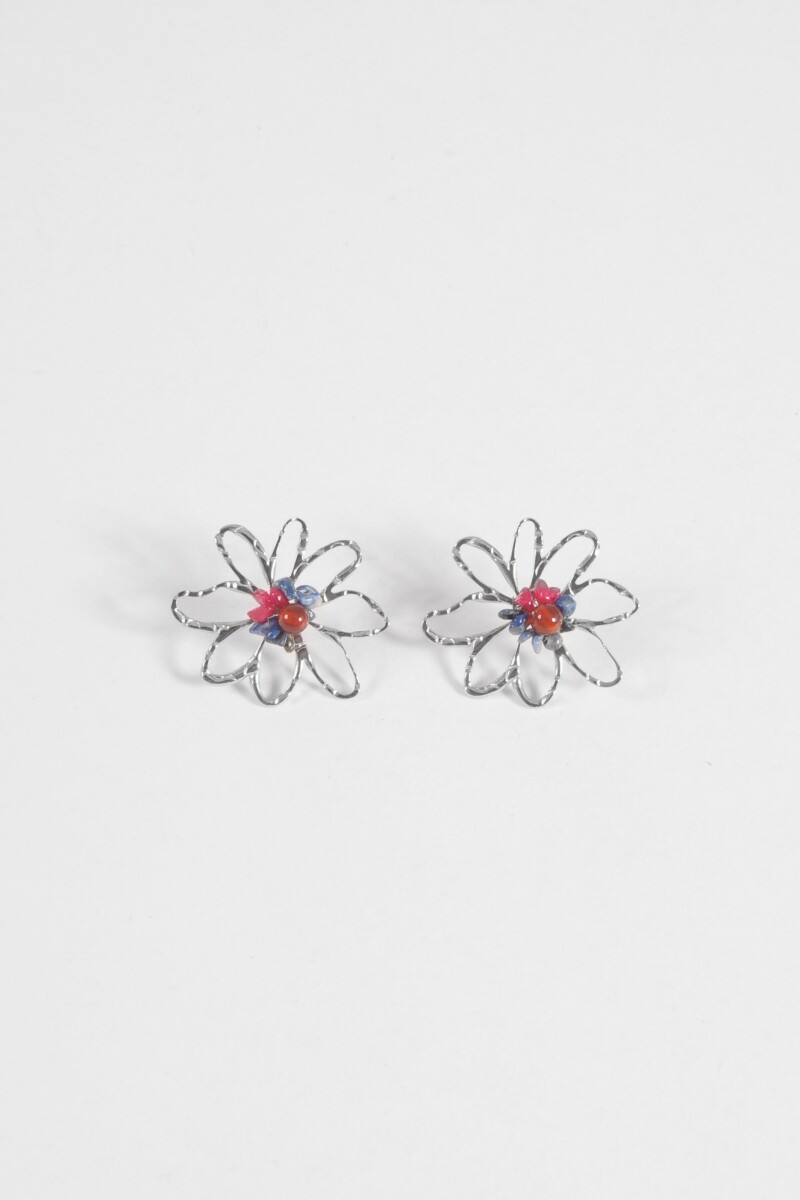 Caravanas flor piedras acero plateado