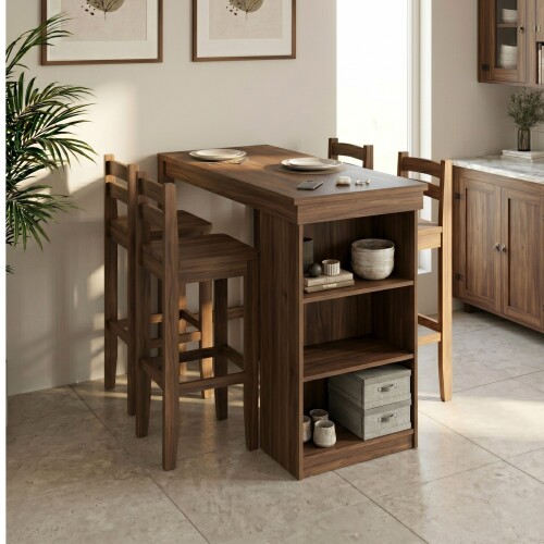 Desayunador 4 Bancos Cocina Comedor Madera - Nogal Desayunador 4 Bancos Cocina Comedor Madera - Nogal