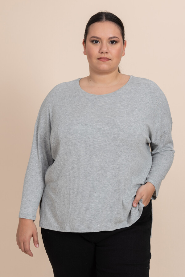 Remera manga larga rib Gris Melange