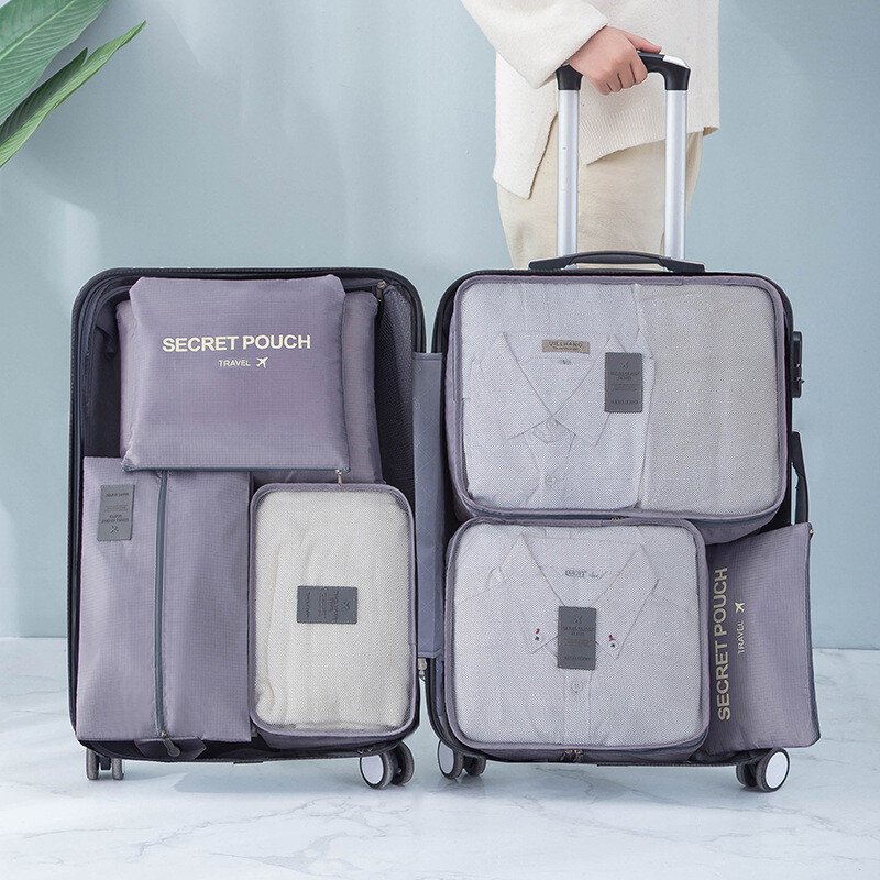 Set 6 bolsas organizadoras equipaje de viaje para valija gris