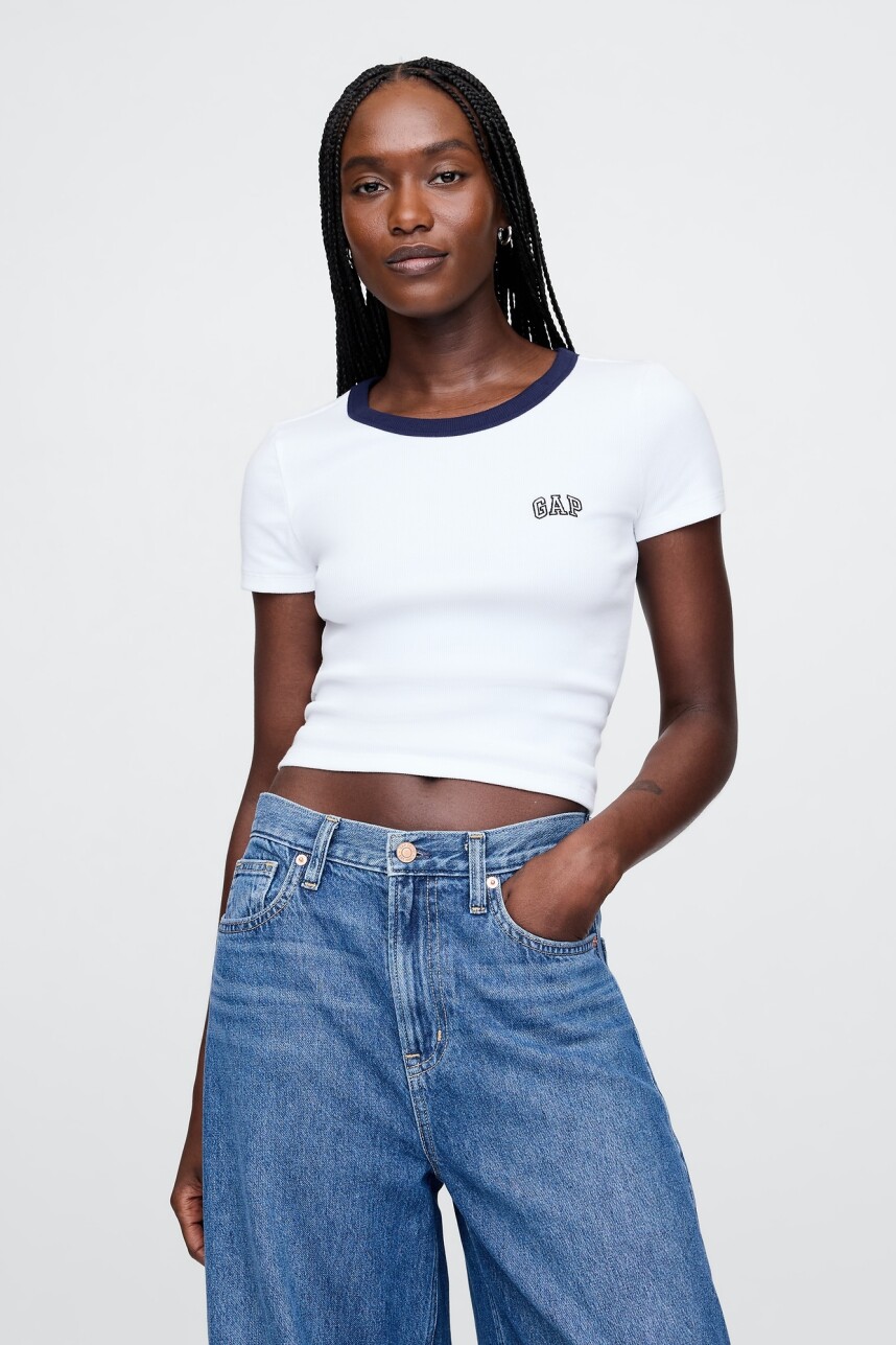 Remera Mini Logo Gap Mujer White Navy Combo