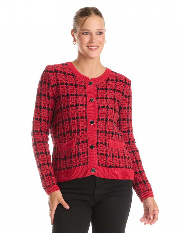 Cardigan Tejido Cuadrille ROJO/NEGRO