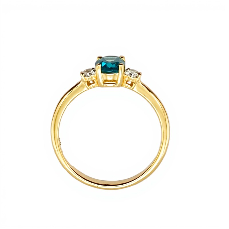 Anillo Halo-Oro Bajo-Piedra Agua marina y Zirconia-AN8159 conpiedra