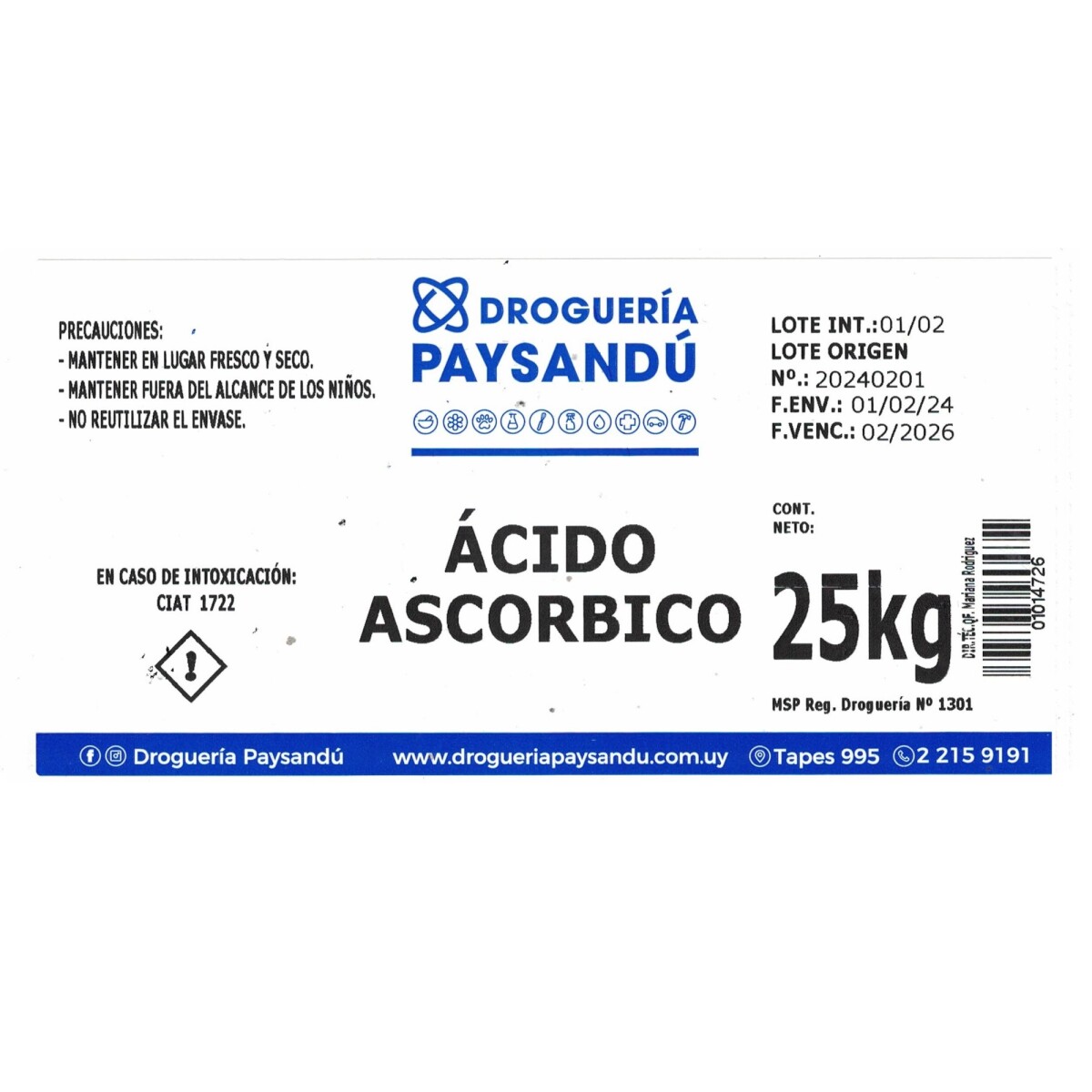 Ácido Ascórbico - 25kg 