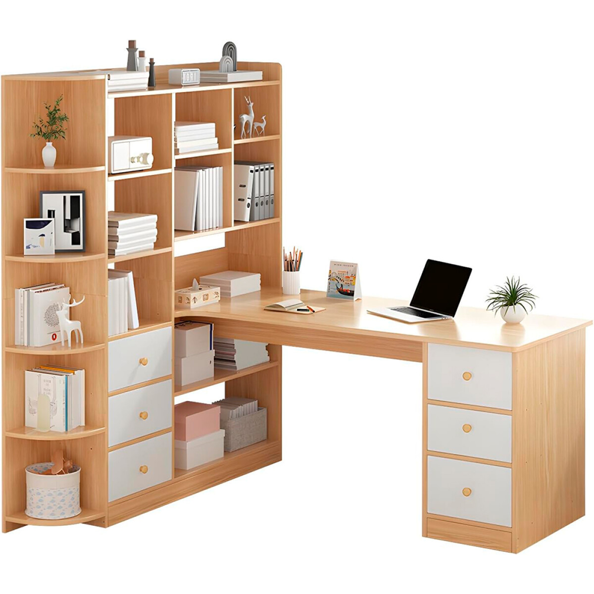 Escritorio Madera con Estantería 6 Cajones 140cm 617-34 