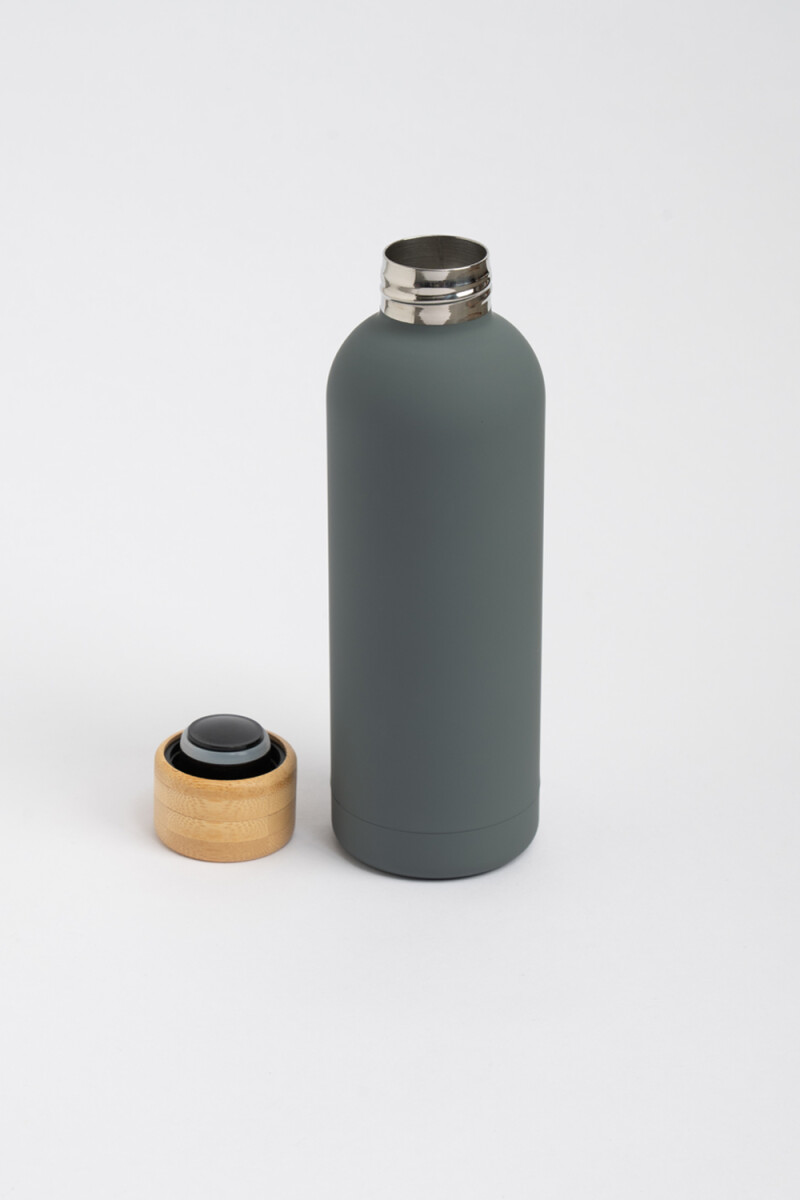 Botella acero chica con tapa de madera 500ML Gris