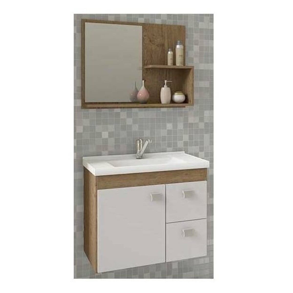 Mueble Para Baño Mgm Móveis Kit Hortencia Con Bacha Color Blanco Y Mueble Roble/blanco 