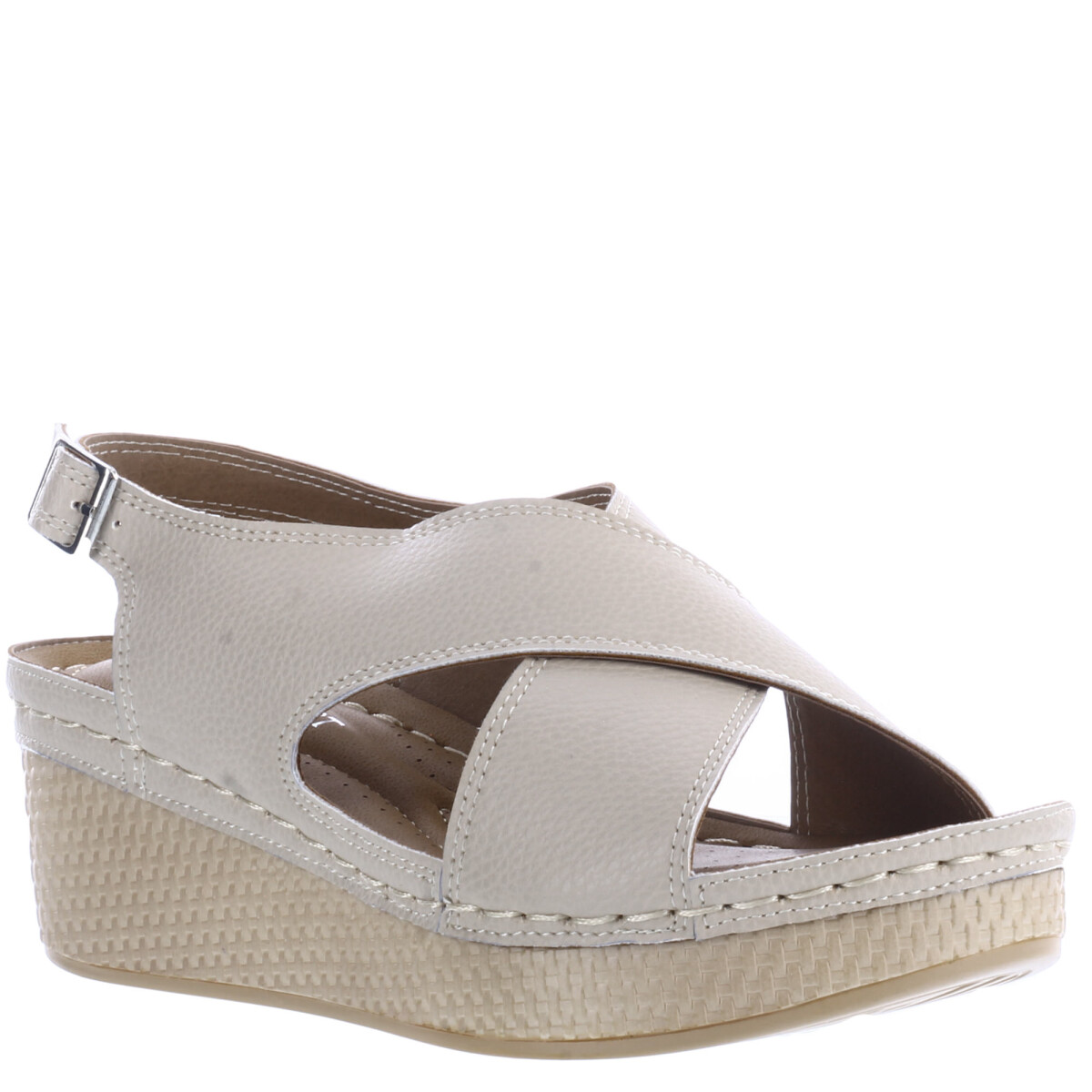 Sandalia de Mujer Lady Confort LESLIE con tiras cruzadas y velcro en tobillera - Beige Claro 