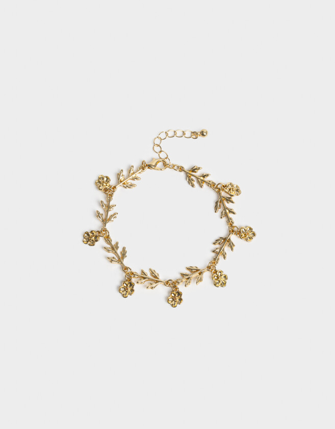 Pulseras Flexibles Flores Pulsera Flexible Con Flores - Dorado