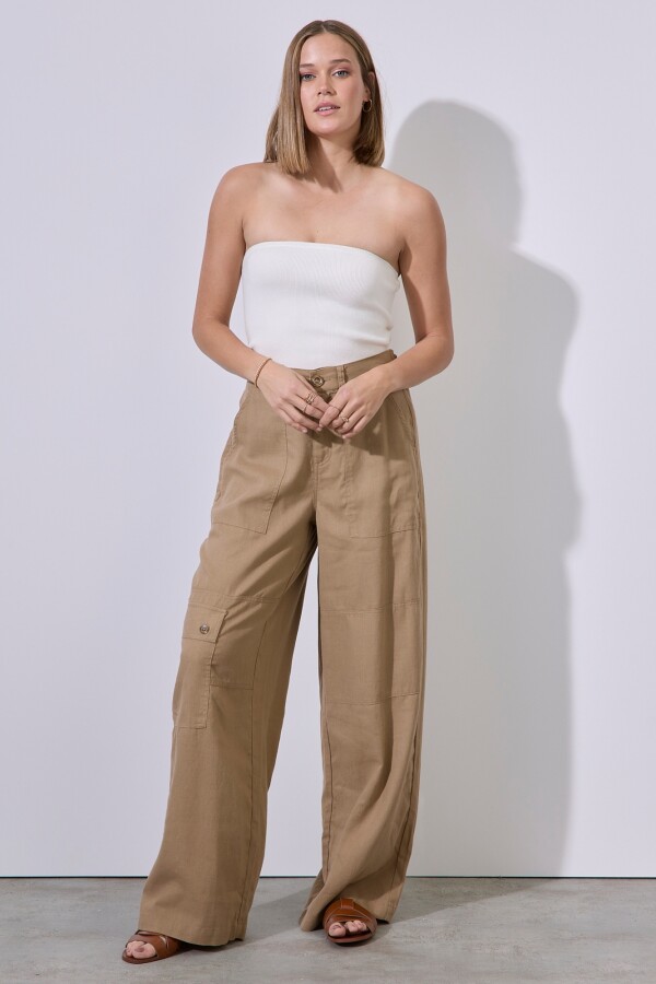 Pantalon Lino Cargo TOSTADO