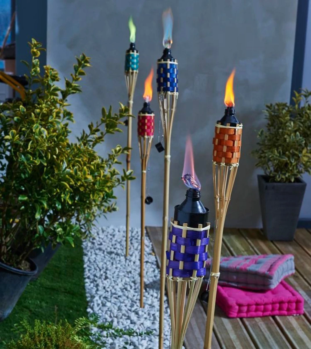 Set 3 Antorchas De Jardín Bambu 120cm 